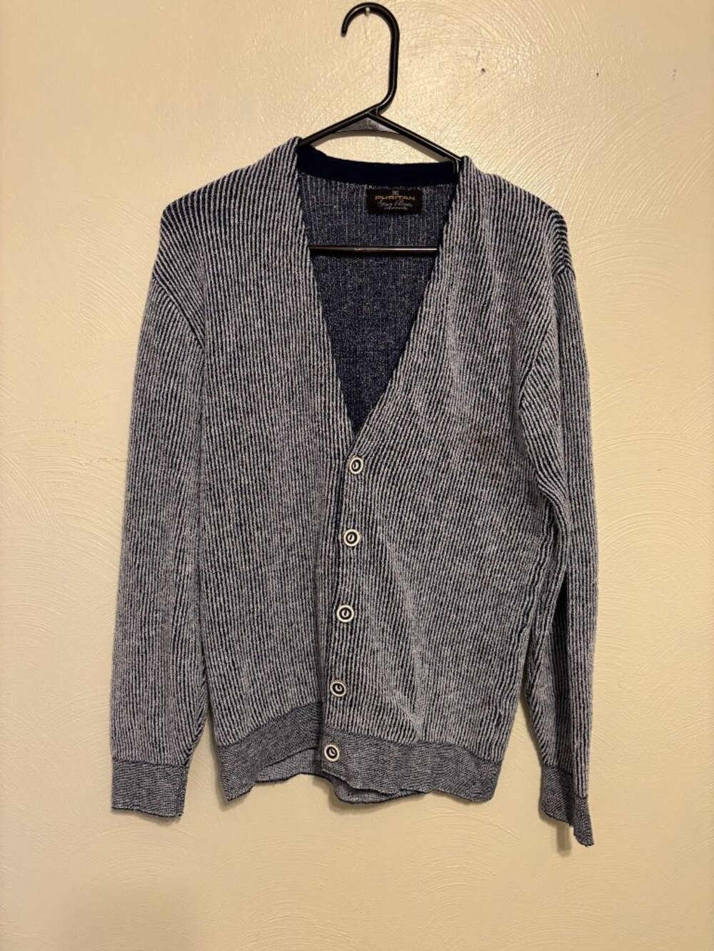 Puritan Gary Player Mens Striped Cardigan Sweater Navy & White Size M